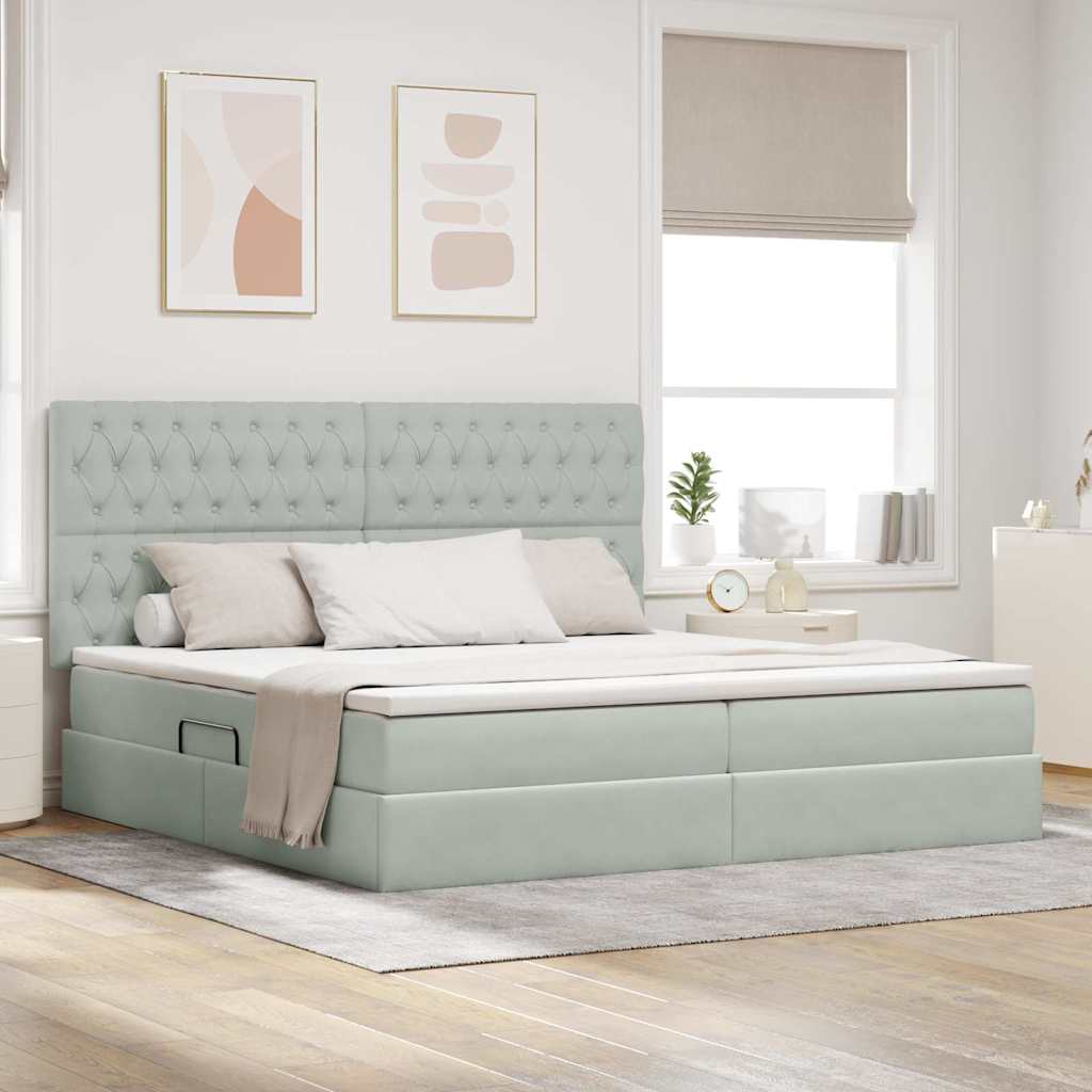 Opbergbed met LED met matras Lichtgrijs 200 x 200 cm Fluweel – afbeelding 1