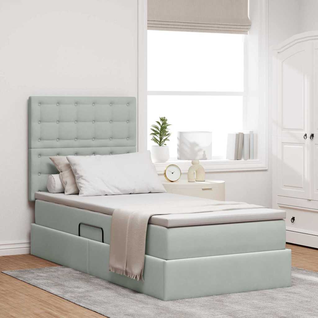 Opbergbed met LED met matras Lichtgrijs 90 x 190 cm Fluweel – afbeelding 1