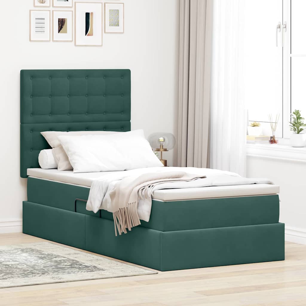 Opbergbed met LED met matras Donkergroen 90 x 190 cm Fluweel – afbeelding 1