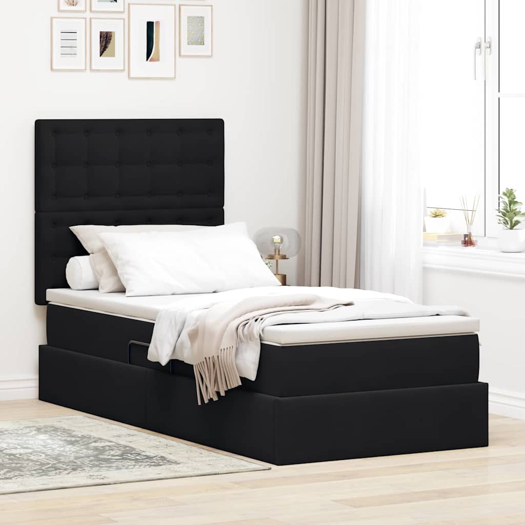 Opbergbed met LED met matras met LED Zwart 90 x 200 cm Fluweel – afbeelding 1