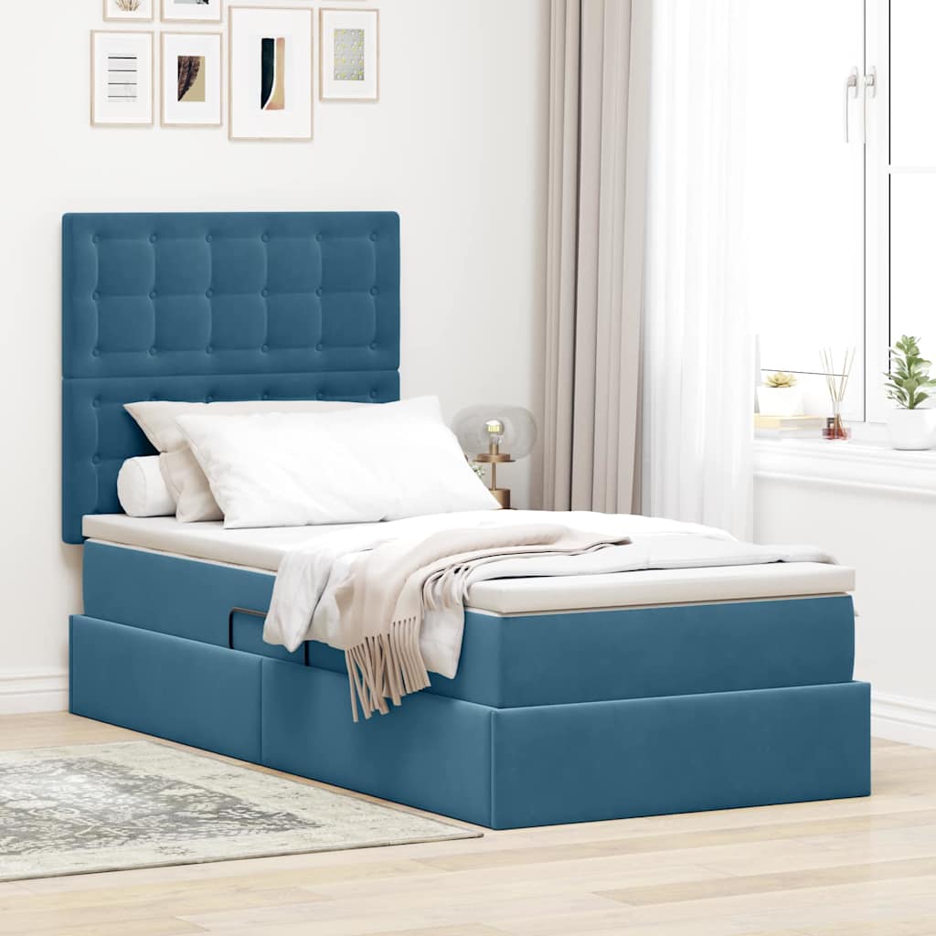 Opbergbed met LED met matras Donkerblauw 100 x 200 cm Fluweel – afbeelding 1