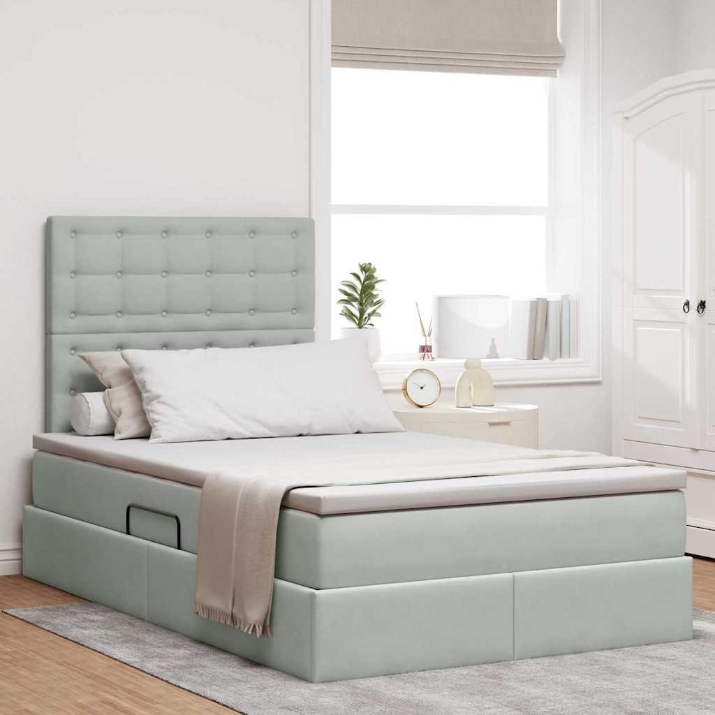 Opbergbed met LED met matras Lichtgrijs 120 x 200 cm Fluweel – afbeelding 1