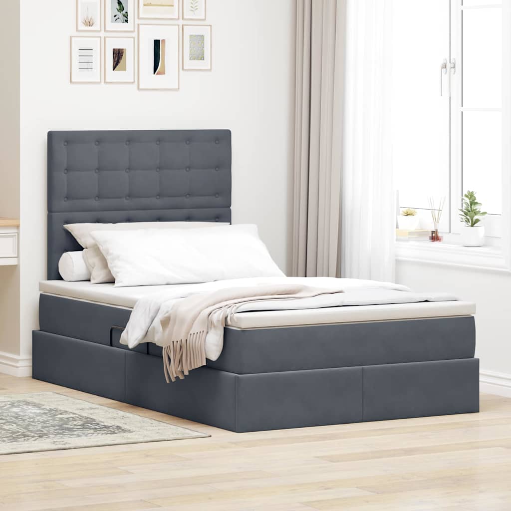Opbergbed met LED met matras Donkergrijs 120 x 200 cm Fluweel – afbeelding 1