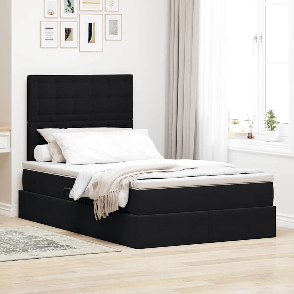 Opbergbed met LED met matras met LED Zwart 120 x 200 cm Fluweel – afbeelding 1