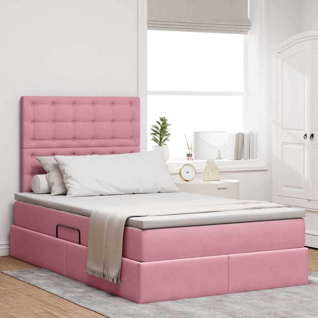 Opbergbed met LED met matras met LED Roze 120 x 200 cm Fluweel – afbeelding 1