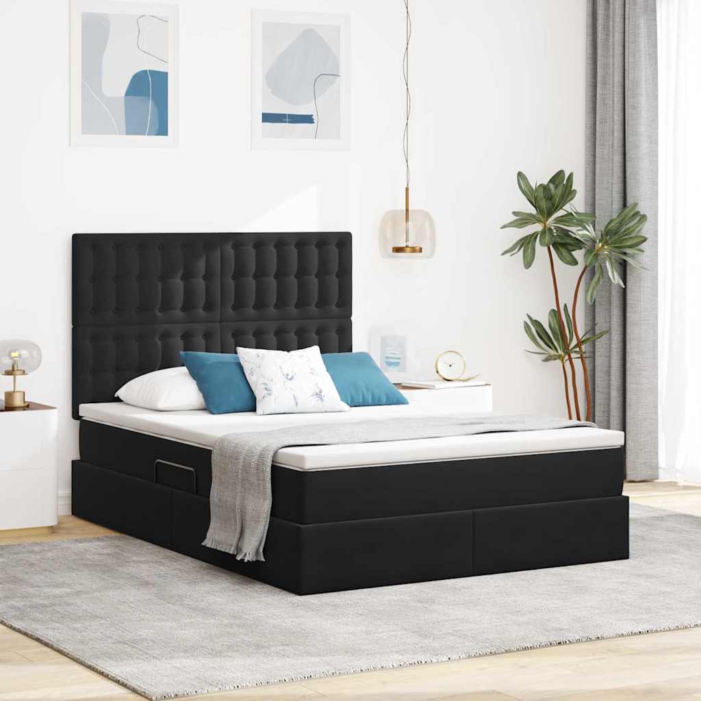 Opbergbed met LED met matras met LED Zwart 140 x 200 cm Fluweel – afbeelding 1
