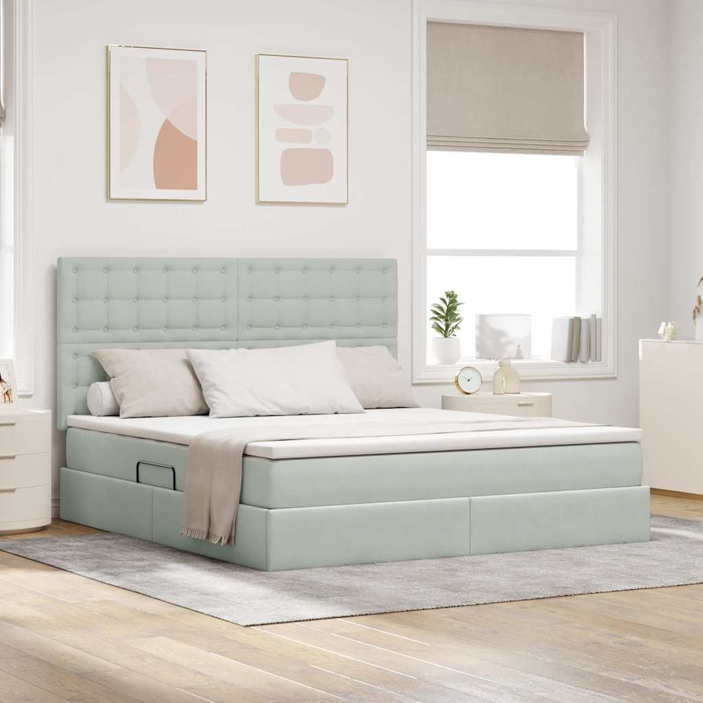 Opbergbed met LED met matras Lichtgrijs 160 x 200 cm Fluweel – afbeelding 1