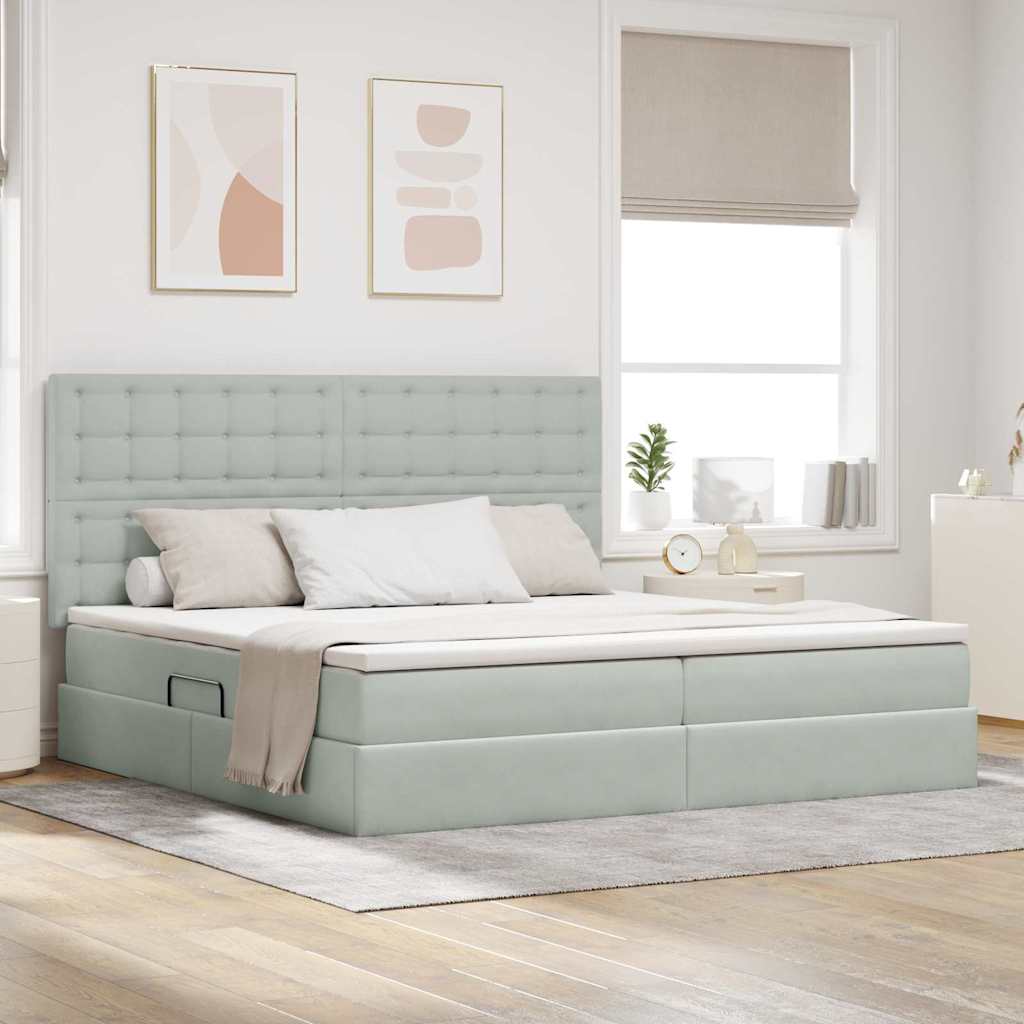 Opbergbed met LED met matras Lichtgrijs 200 x 200 cm Fluweel – afbeelding 1