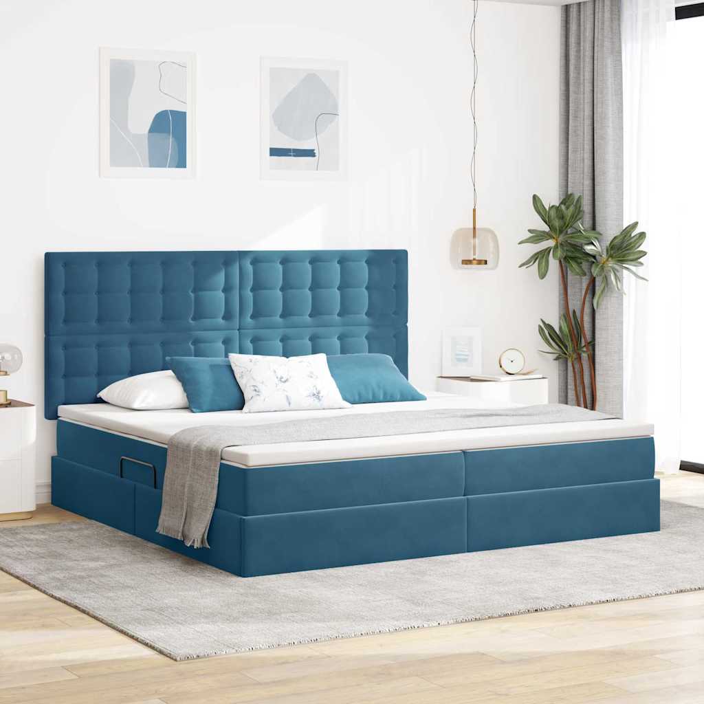Opbergbed met LED met matras Donkerblauw 200 x 200 cm Fluweel – afbeelding 1