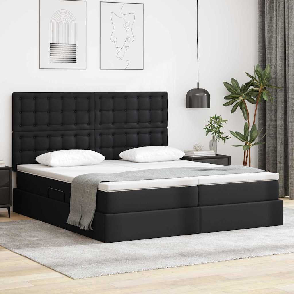 Opbergbed met LED met hoofdeinde Zwart 200 x 200 cm Kunstleer – afbeelding 1
