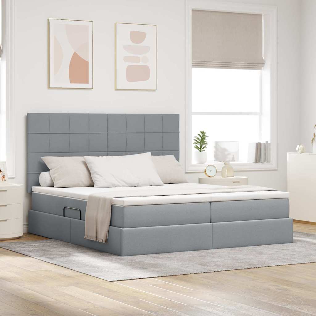 Bed met LED-stripverlichting Lichtgrijs 180 x 200 cm Stof – afbeelding 1
