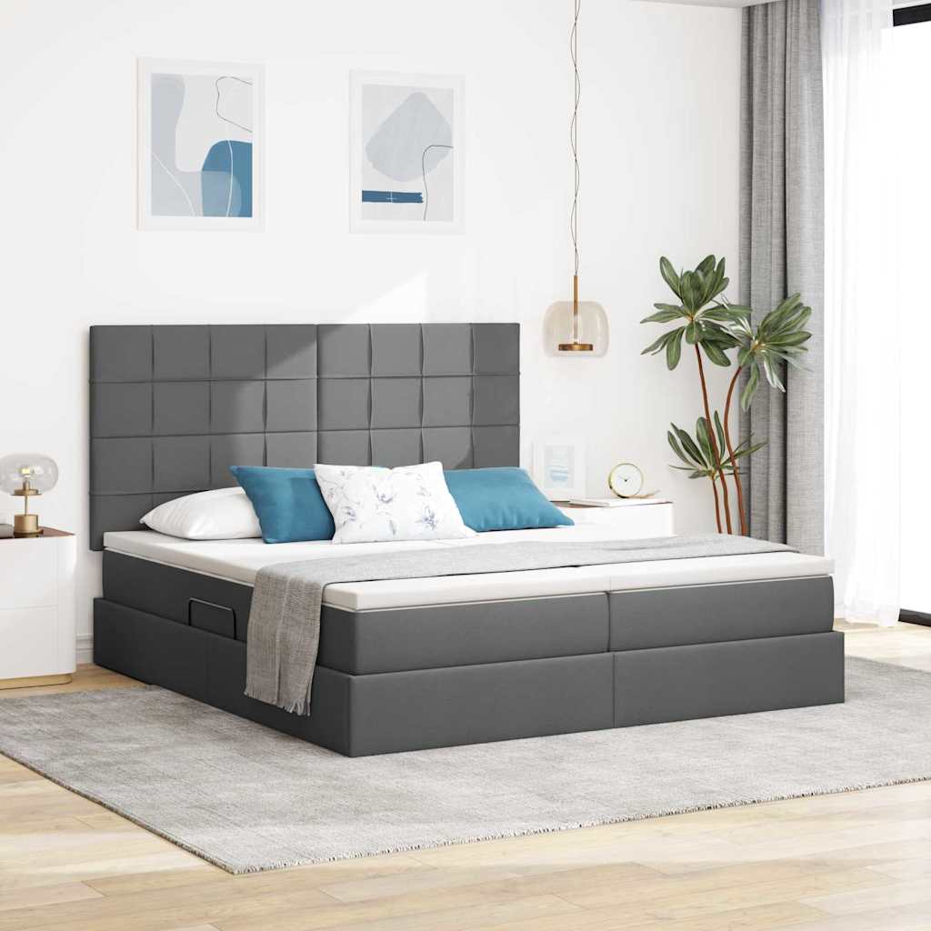 Bed met LED-stripverlichting Donkergrijs 200 x 200 cm Stof – afbeelding 1