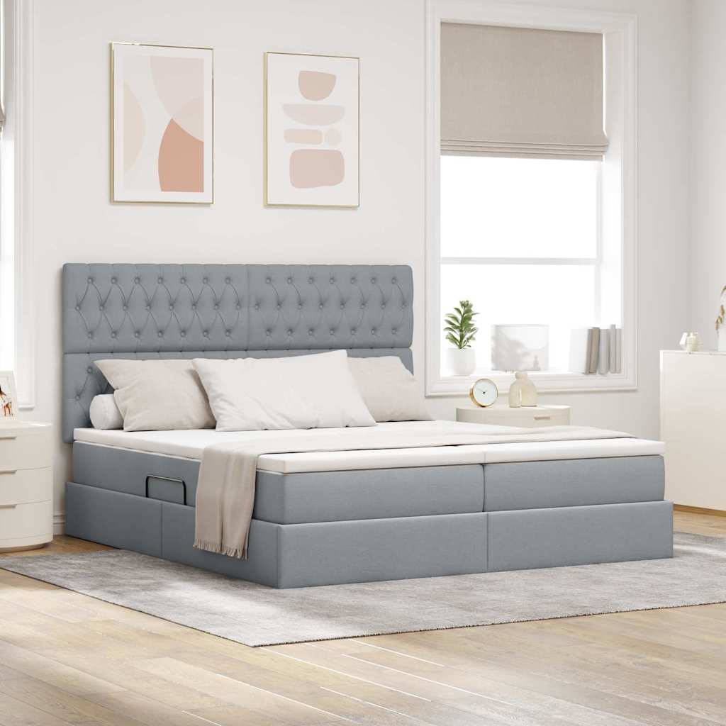 Bed met LED-stripverlichting Lichtgrijs 180 x 200 cm Stof – afbeelding 1
