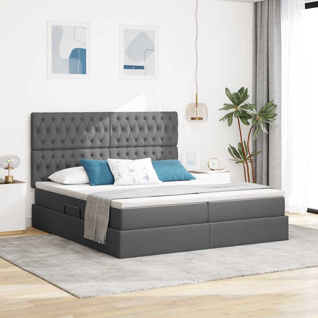 Bed met LED-stripverlichting Donkergrijs 180 x 200 cm Stof – afbeelding 1
