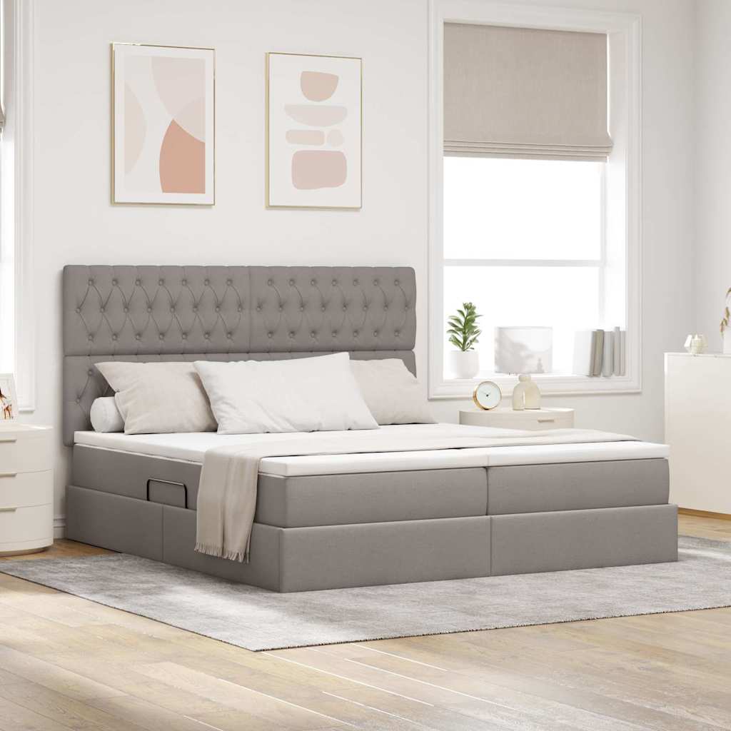 Bed met LED-stripverlichting met opslag Taupe 180 x 200 cm Stof – afbeelding 1