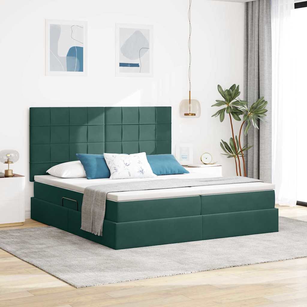 Bed met LED-stripverlichting Donkergroen 180 x 200 cm Fluweel – afbeelding 1