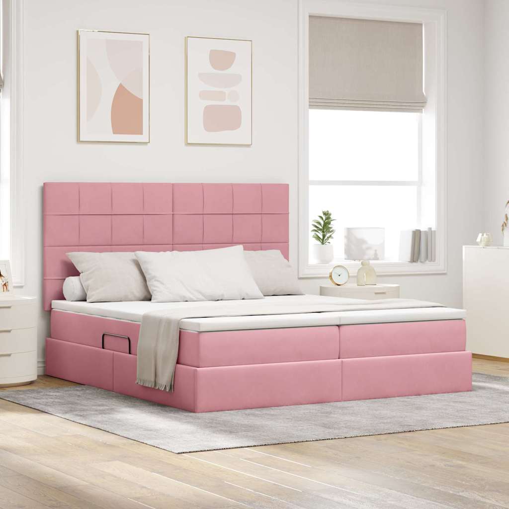 Bed met LED-stripverlichting Roze 180 x 200 cm Fluweel – afbeelding 1