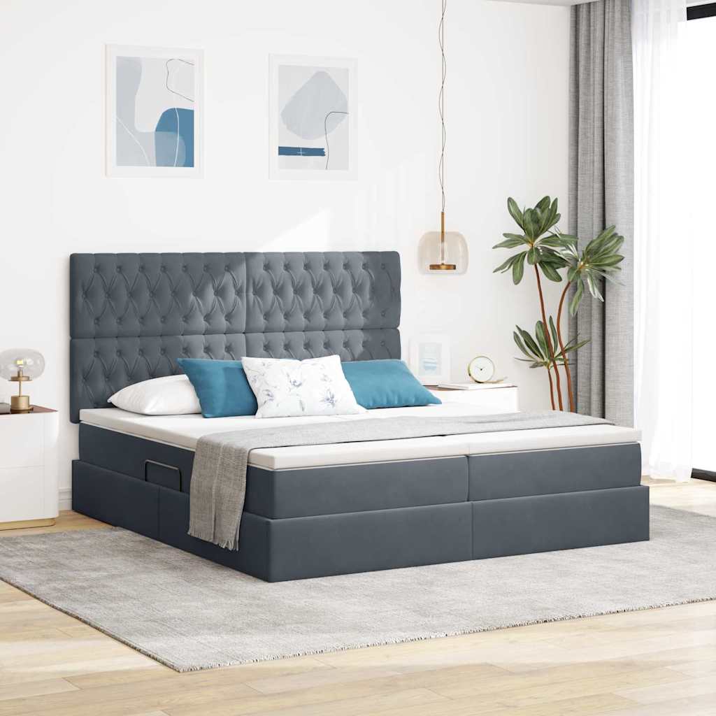 Bed met LED-stripverlichting Donkergrijs 200 x 200 cm Fluweel