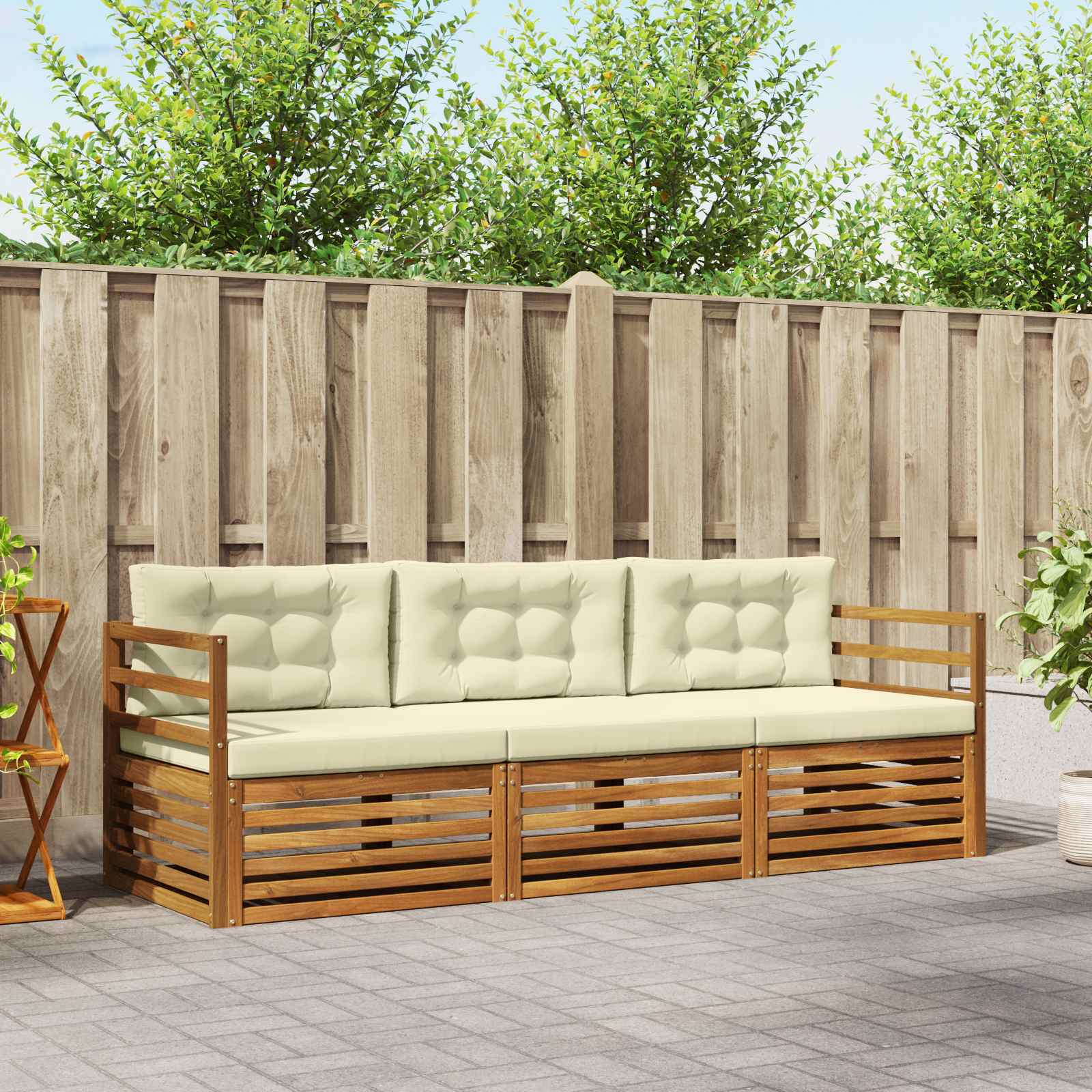 Buiten bankenset met kussen 3 pcs Natuurlijk en Crème
