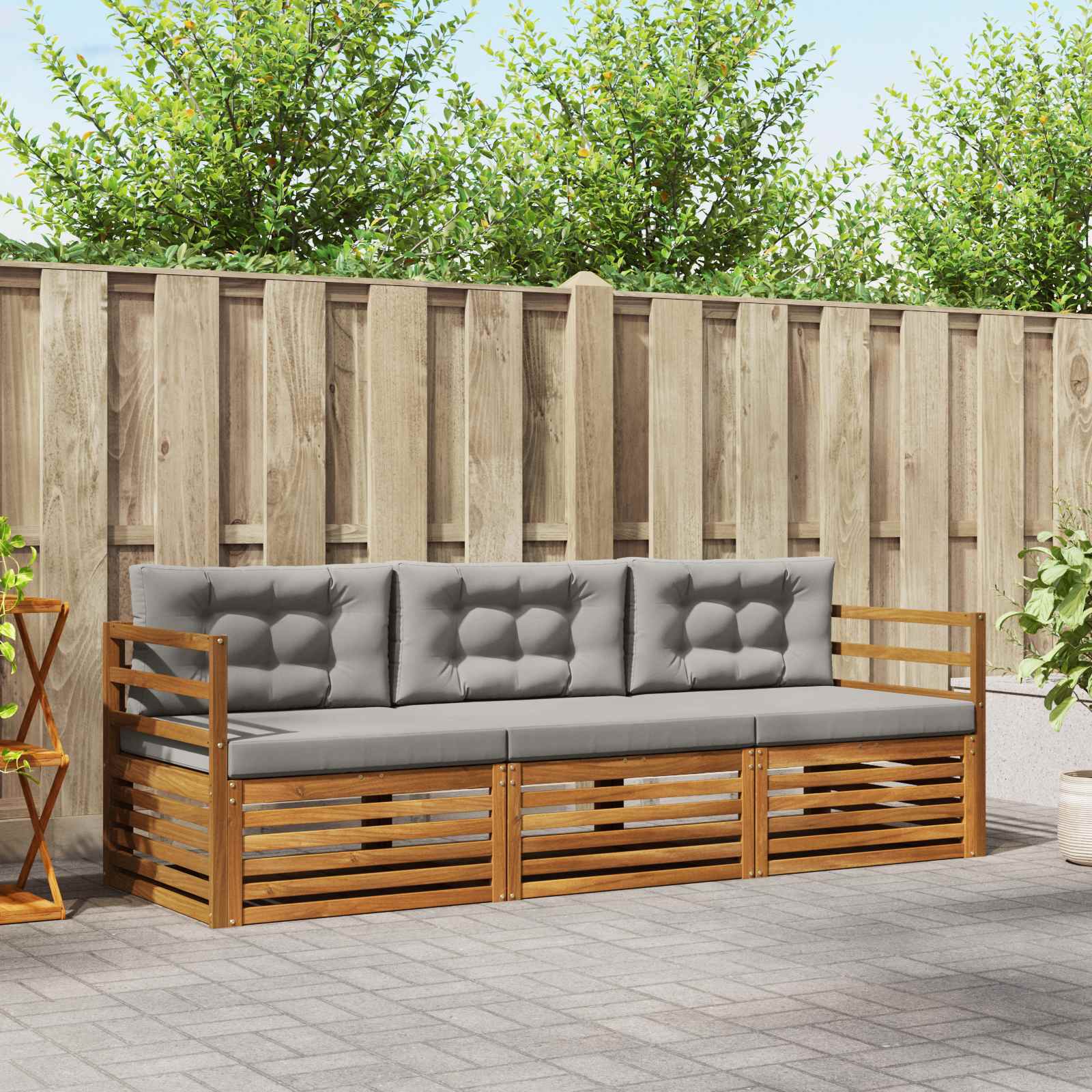 Buiten bankenset met kussen 3 pcs Natuurlijk en Lichtgrijs – afbeelding 1