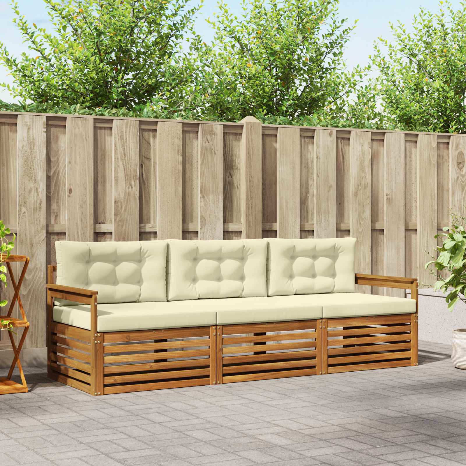 Buiten bankenset met kussen 3 pcs Natuurlijk en Crème – afbeelding 1