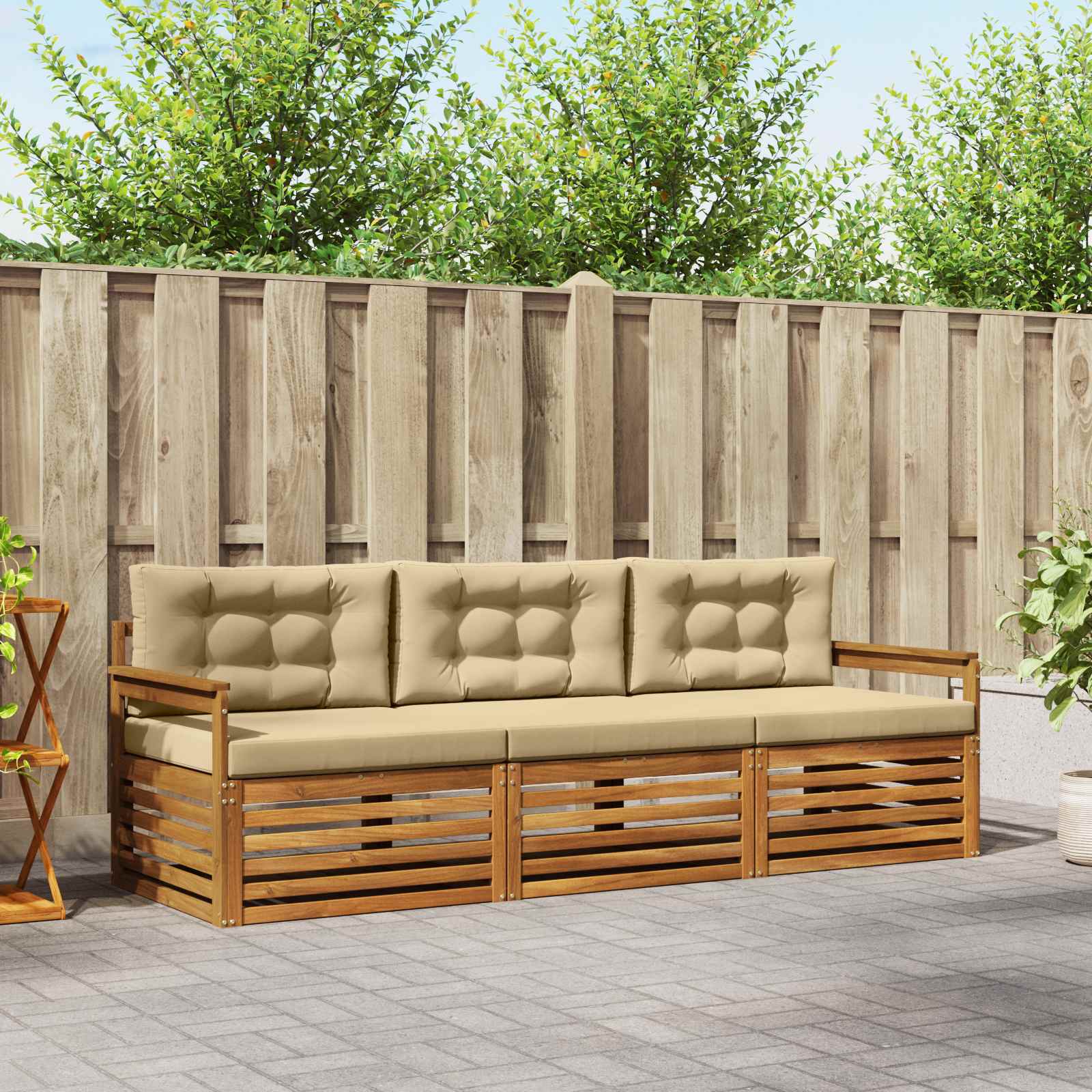 Buiten bankenset met kussen 3 pcs Natuurlijk en Beige