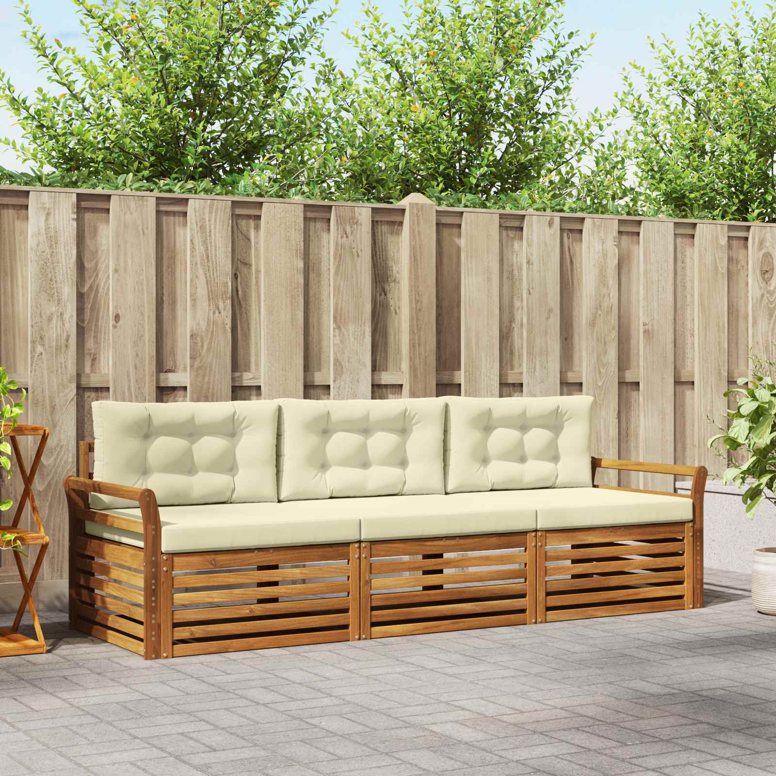 Buiten bankenset met kussen 3 pcs Natuurlijk en Crème – afbeelding 1