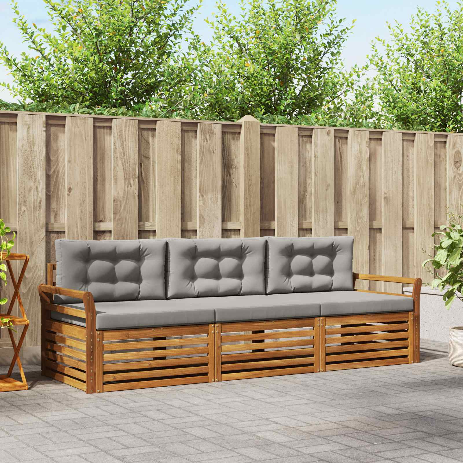Buiten bankenset met kussen 3 pcs Natuurlijk en Lichtgrijs