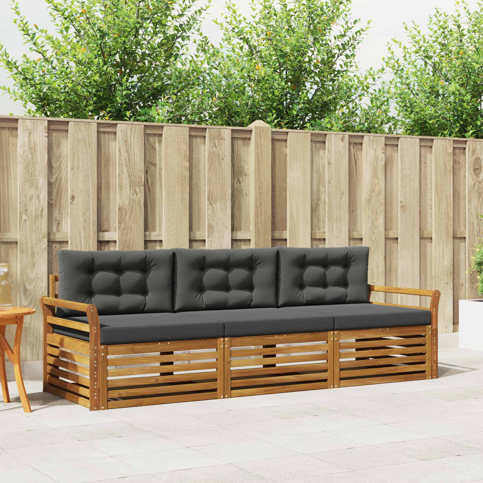 Buiten bankenset met kussen 3 pcs Natuurlijk en Antraciet