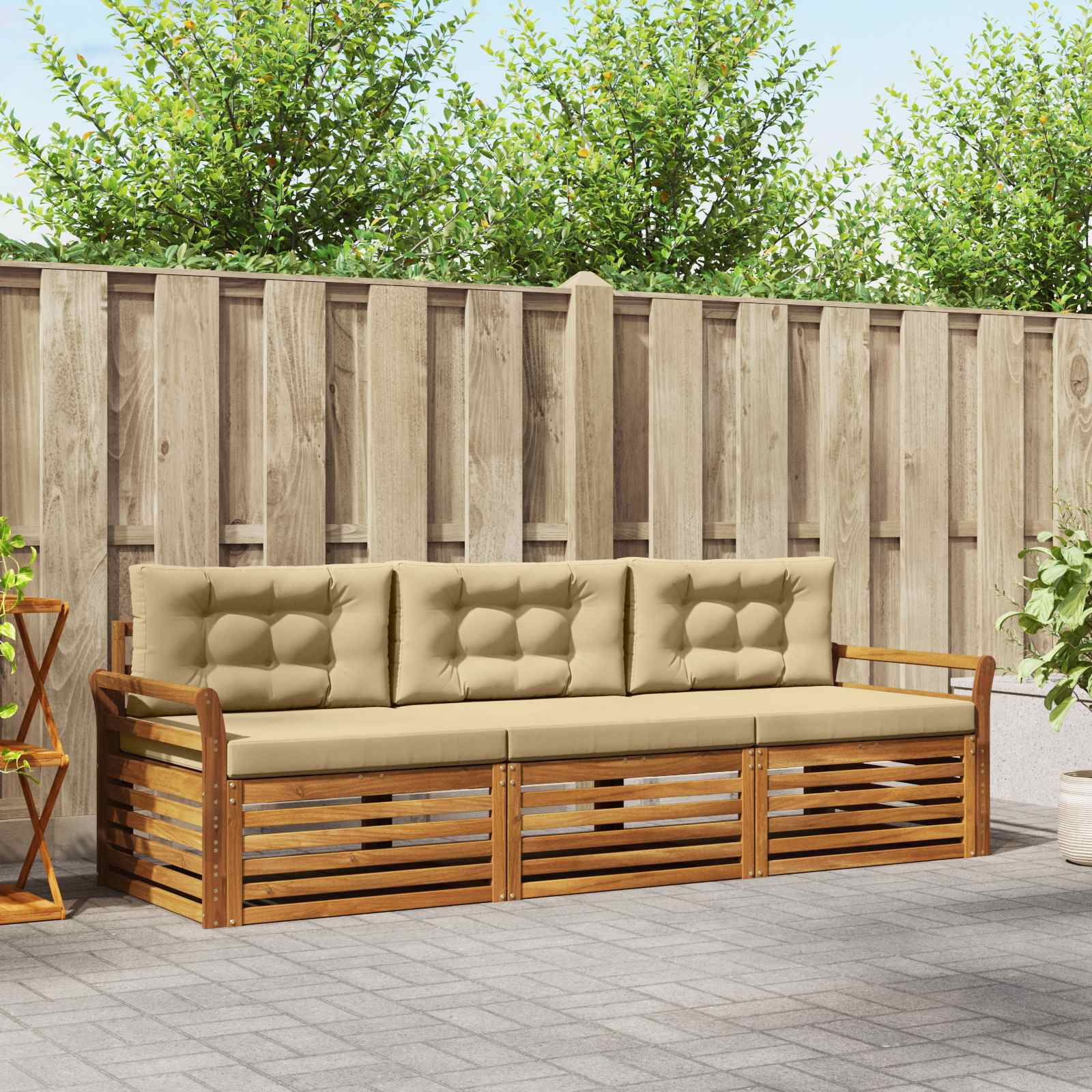 Buiten bankenset met kussen 3 pcs Natuurlijk en Beige – afbeelding 1