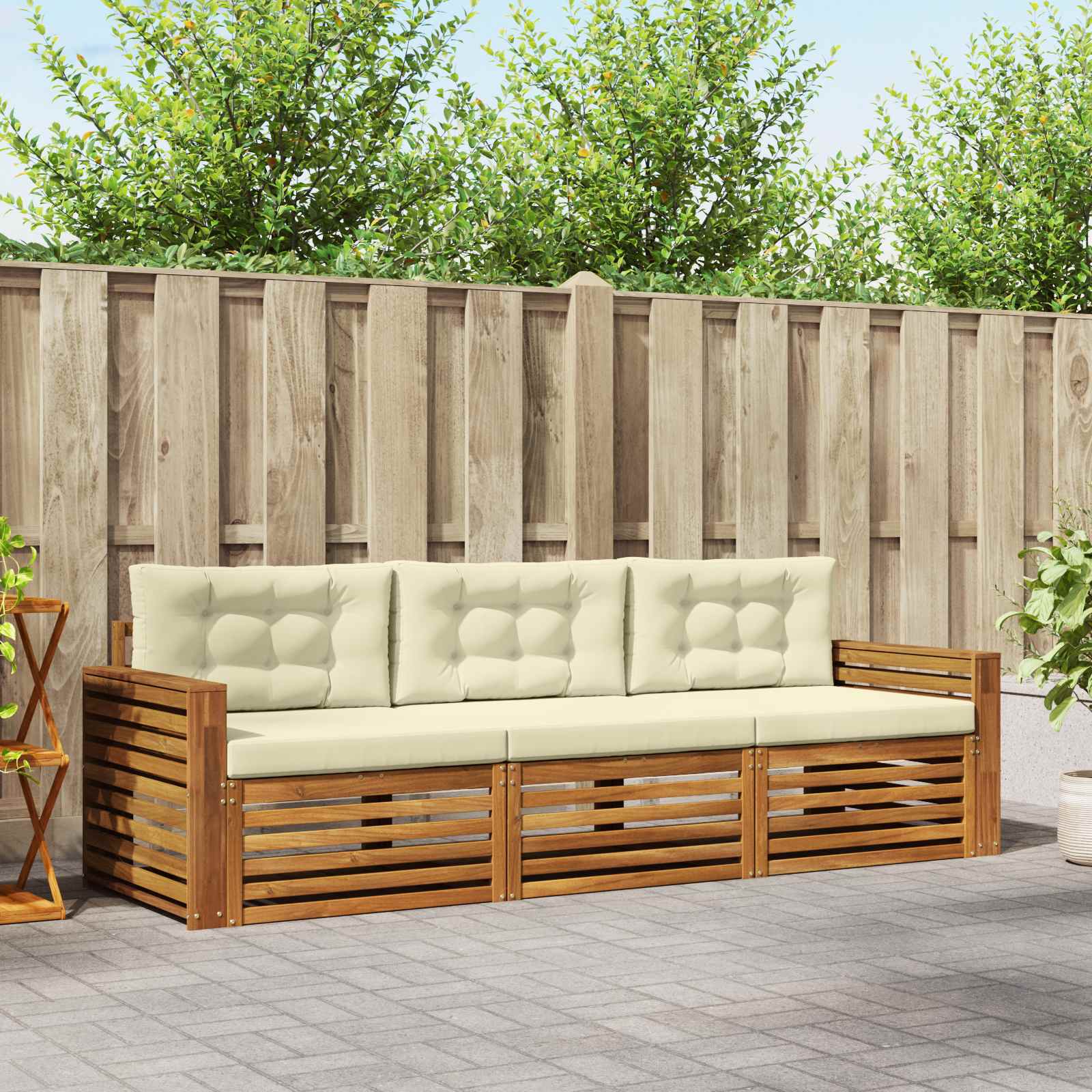 Buiten bankenset met kussen 3 pcs Natuurlijk en Crème – afbeelding 1