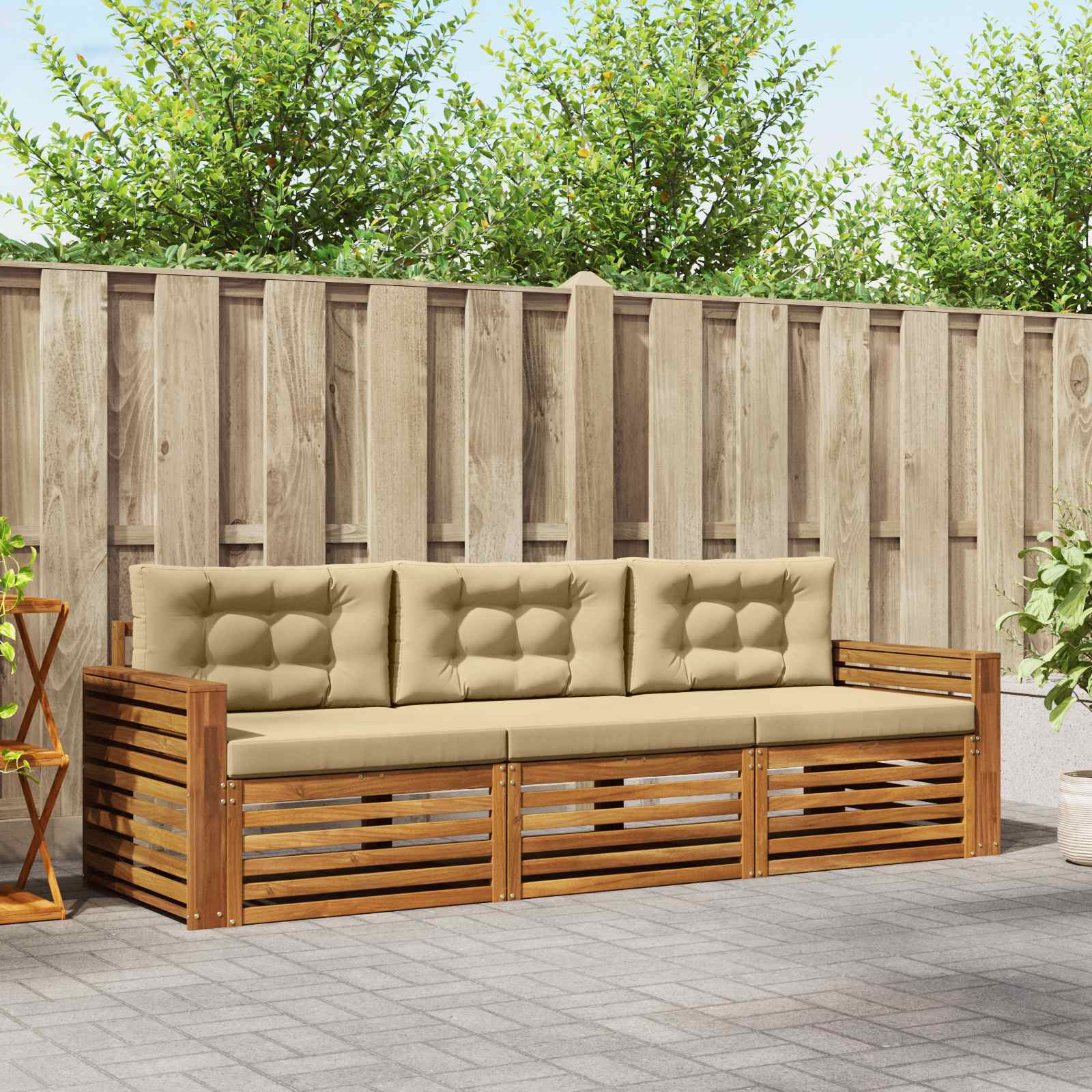 Buiten bankenset met kussen 3 pcs Natuurlijk en Beige – afbeelding 1