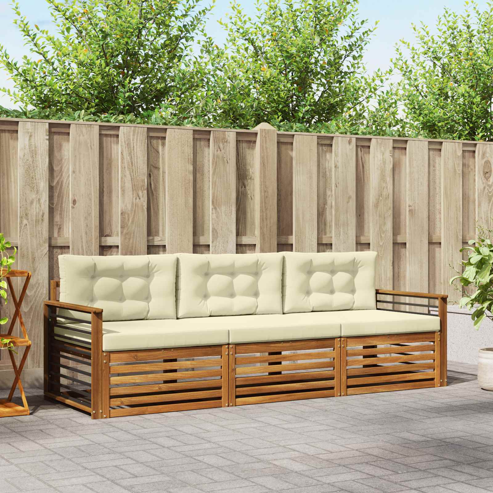 Buiten bankenset met kussen 3 pcs Natuurlijk en Crème