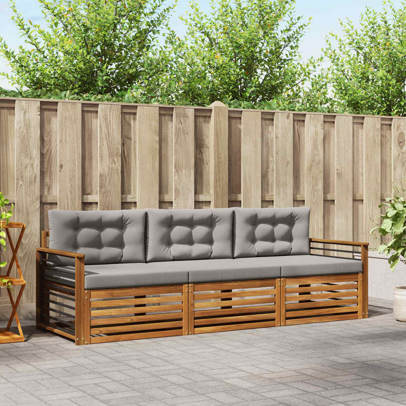 Buiten bankenset met kussen 3 pcs Natuurlijk en Lichtgrijs