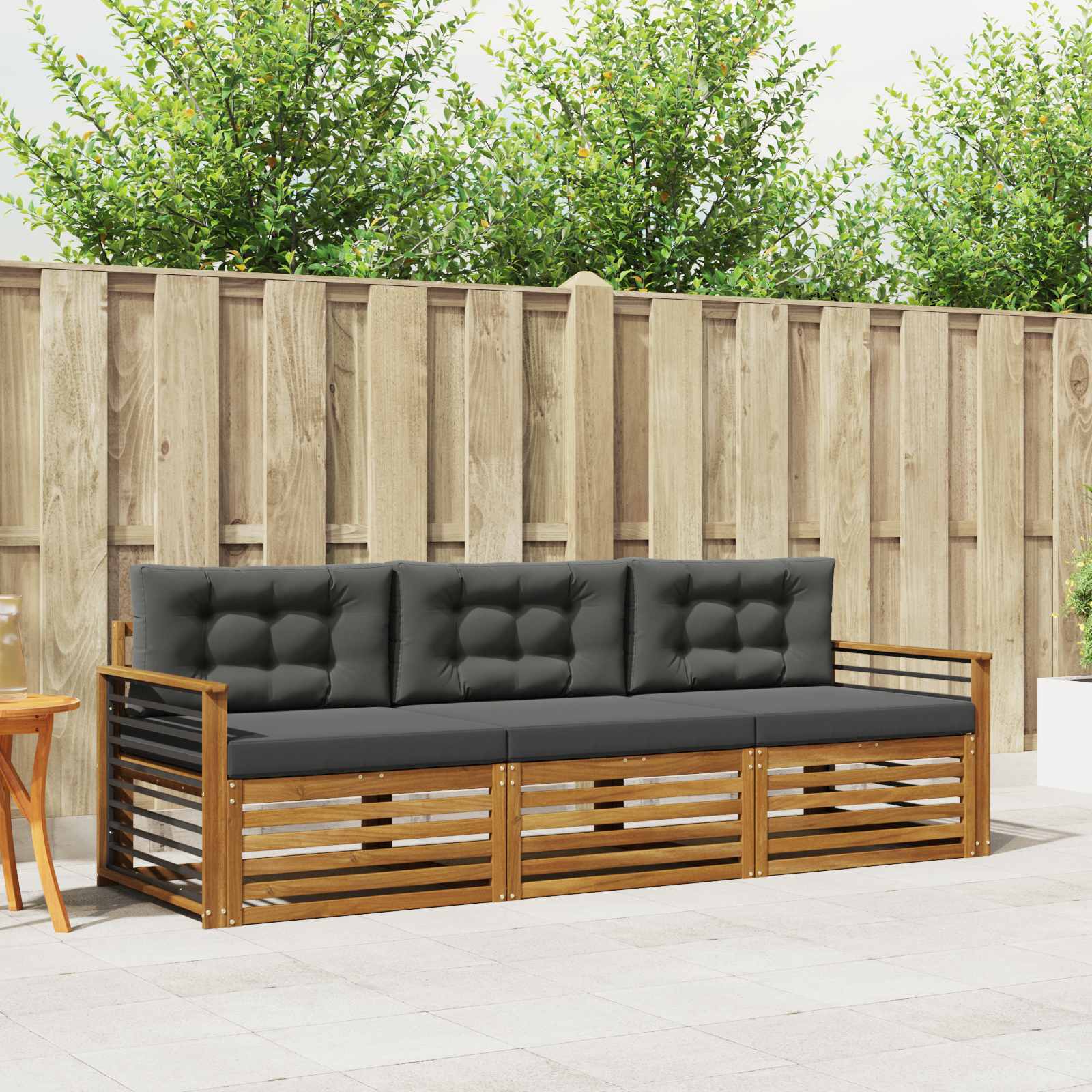 Buiten bankenset met kussen 3 pcs Natuurlijk en Antraciet