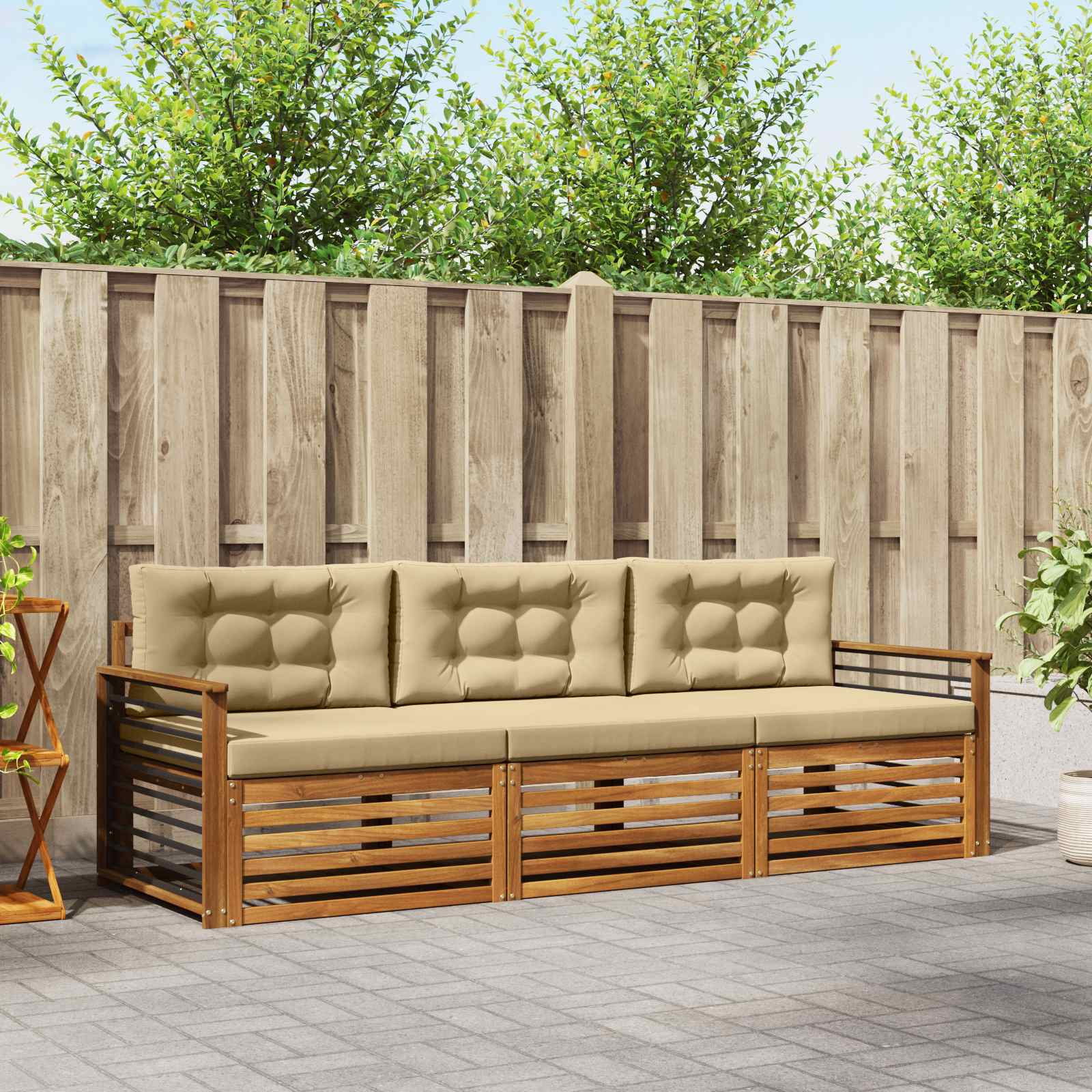 Buiten bankenset met kussen 3 pcs Natuurlijk en Beige – afbeelding 1