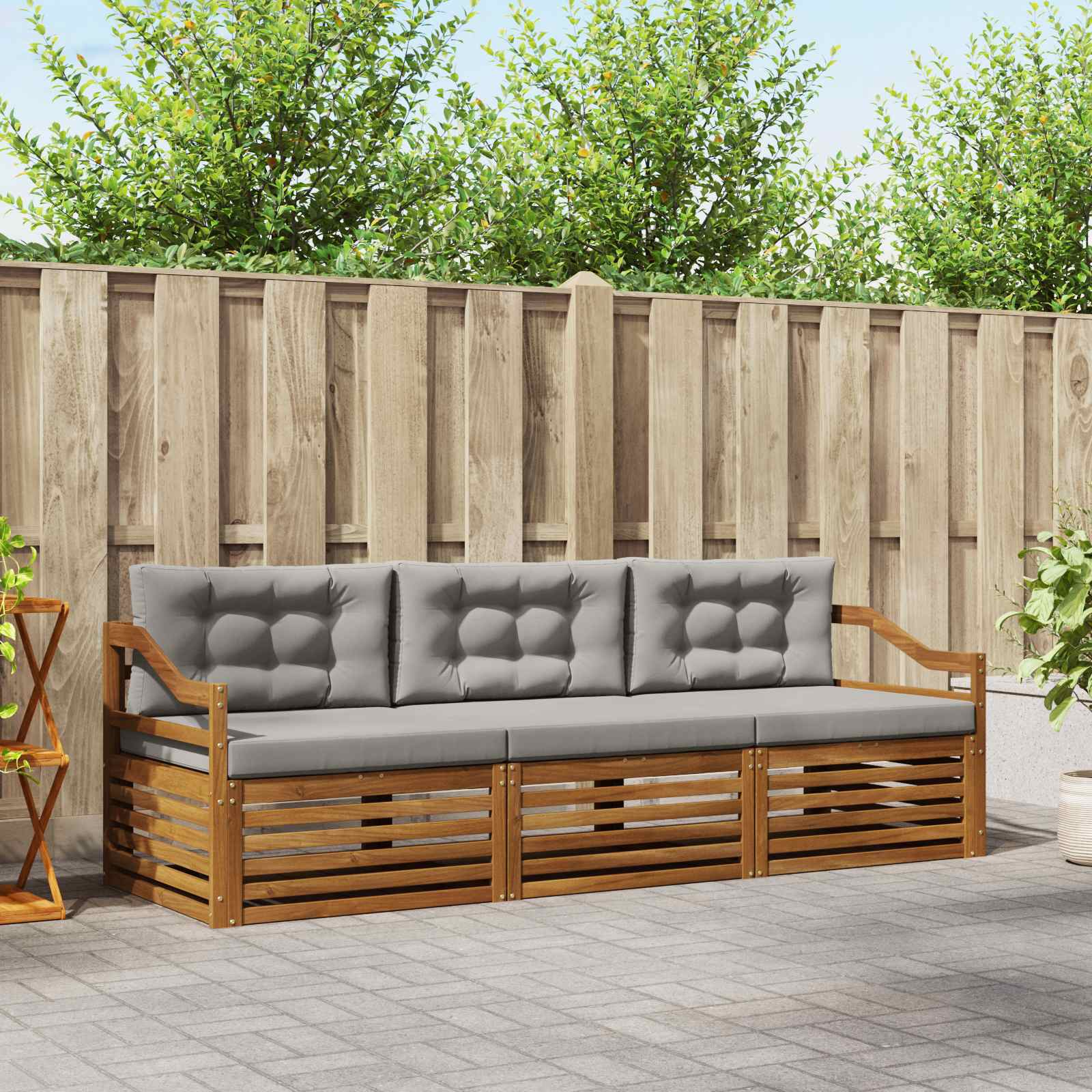 Buiten bankenset met kussen 3 pcs Natuurlijk en Lichtgrijs
