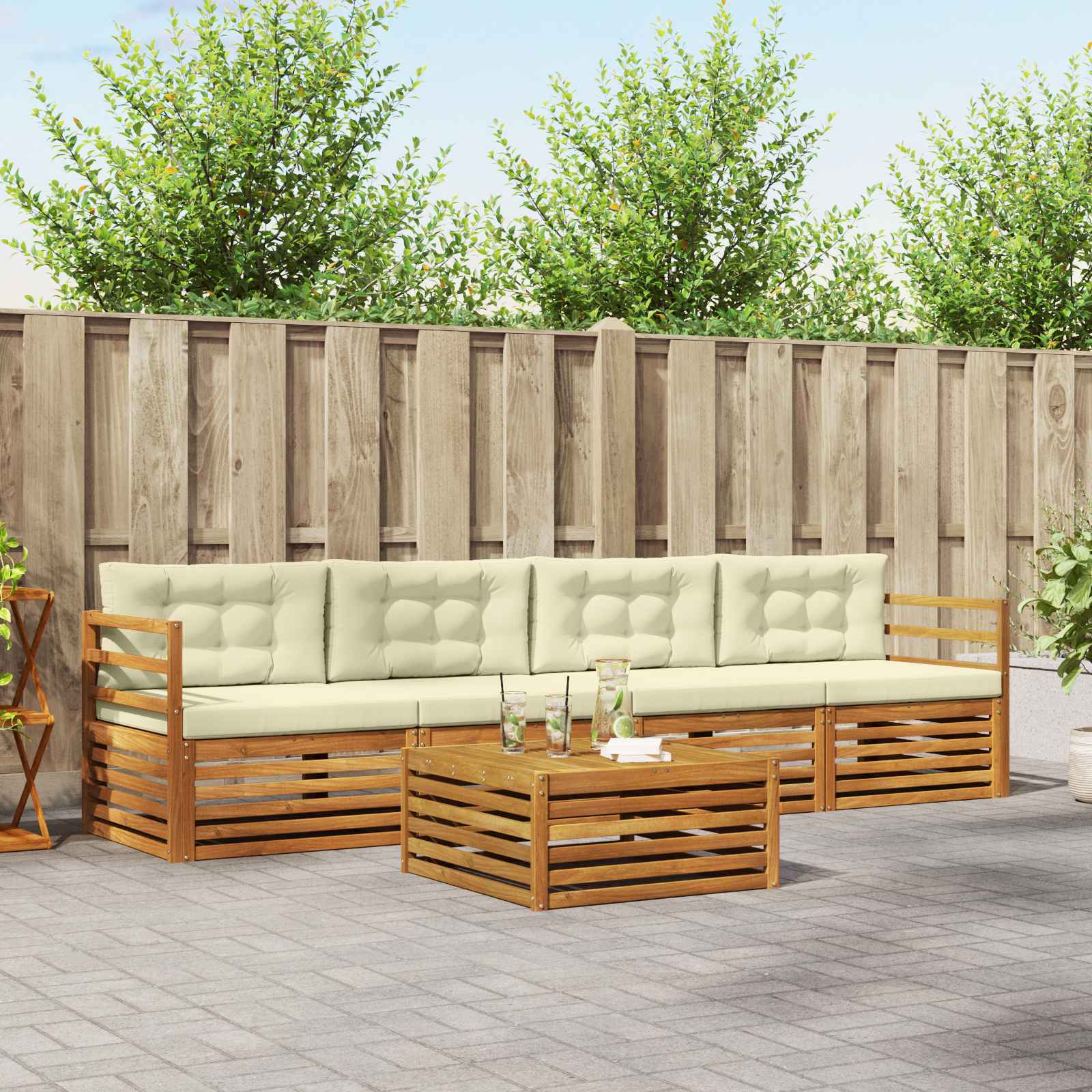 Buiten bankenset met kussen 5 pcs Natuurlijk en Crème – afbeelding 1