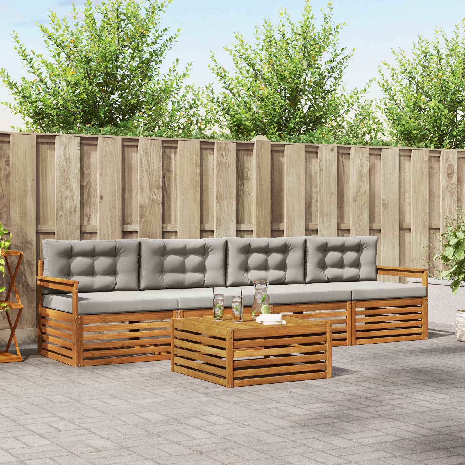 Buiten bankenset met kussen 5 pcs Natuurlijk en Lichtgrijs – afbeelding 1