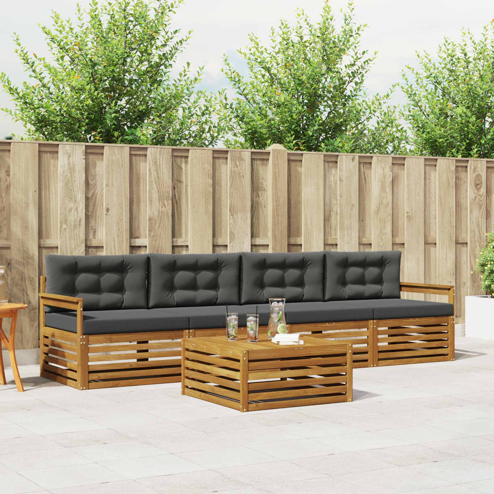 Buiten bankenset met kussen 5 pcs Natuurlijk en Antraciet – afbeelding 1