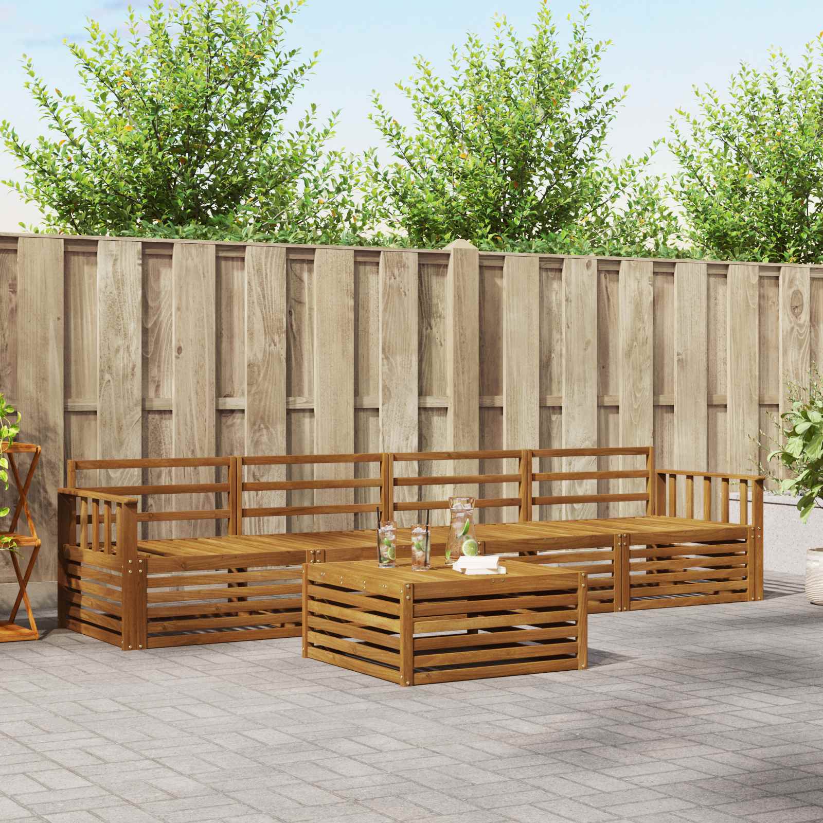 Buiten bankenset 5 pcs Naturel Massief Acaciahout