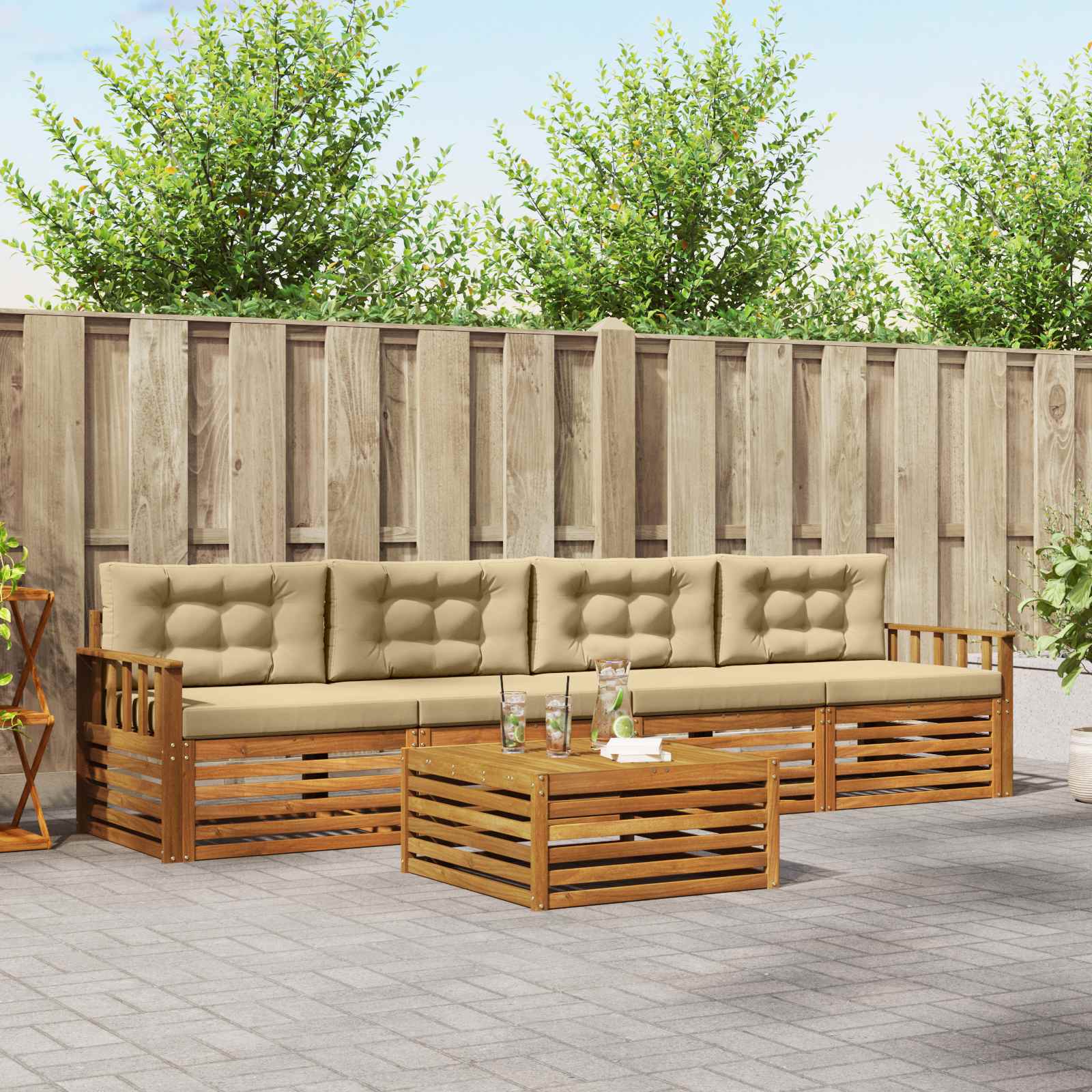 Buiten bankenset met kussen 5 pcs Natuurlijk en Beige