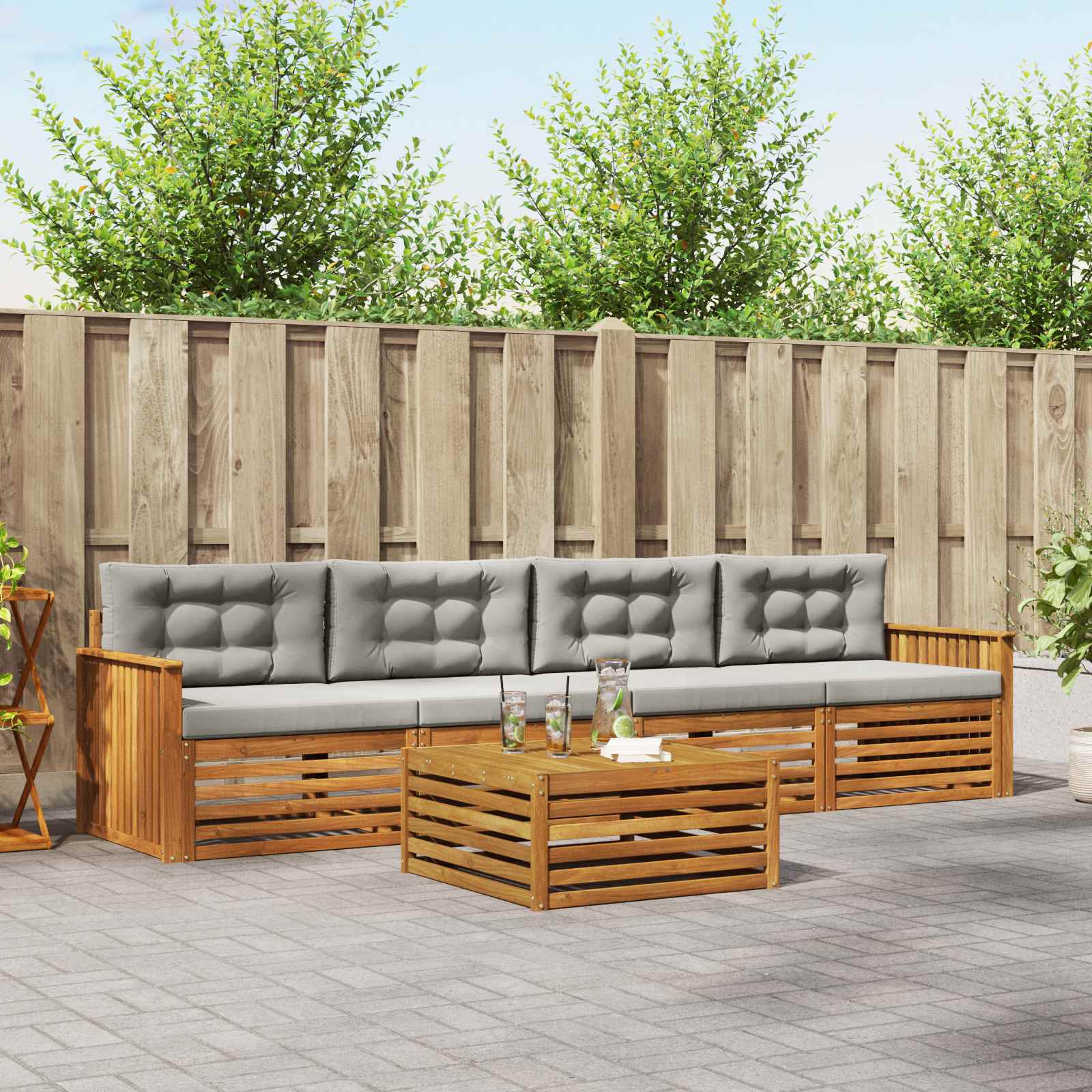 Buiten bankenset met kussen 5 pcs Natuurlijk en Lichtgrijs – afbeelding 1