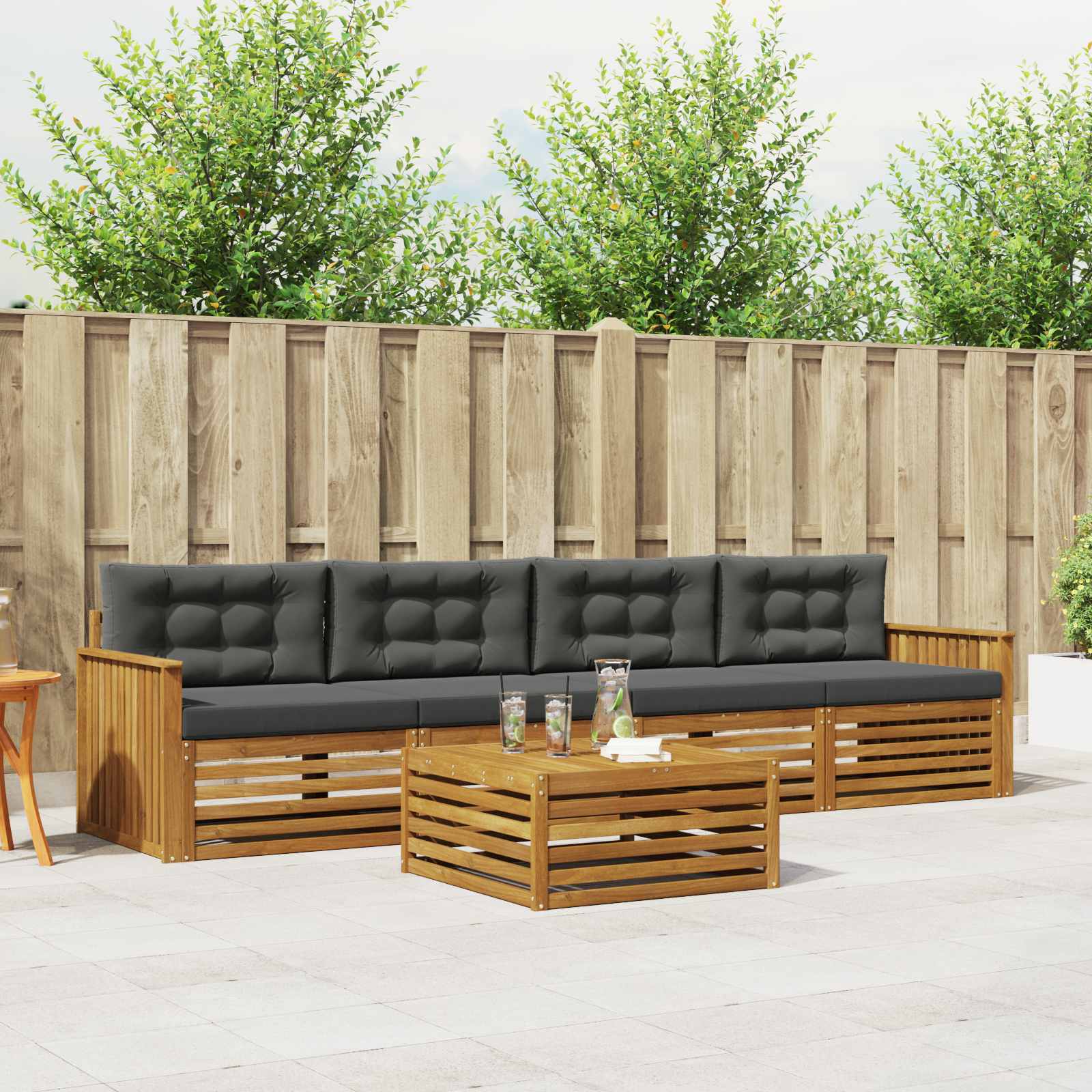 Buiten bankenset met kussen 5 pcs Natuurlijk en Antraciet