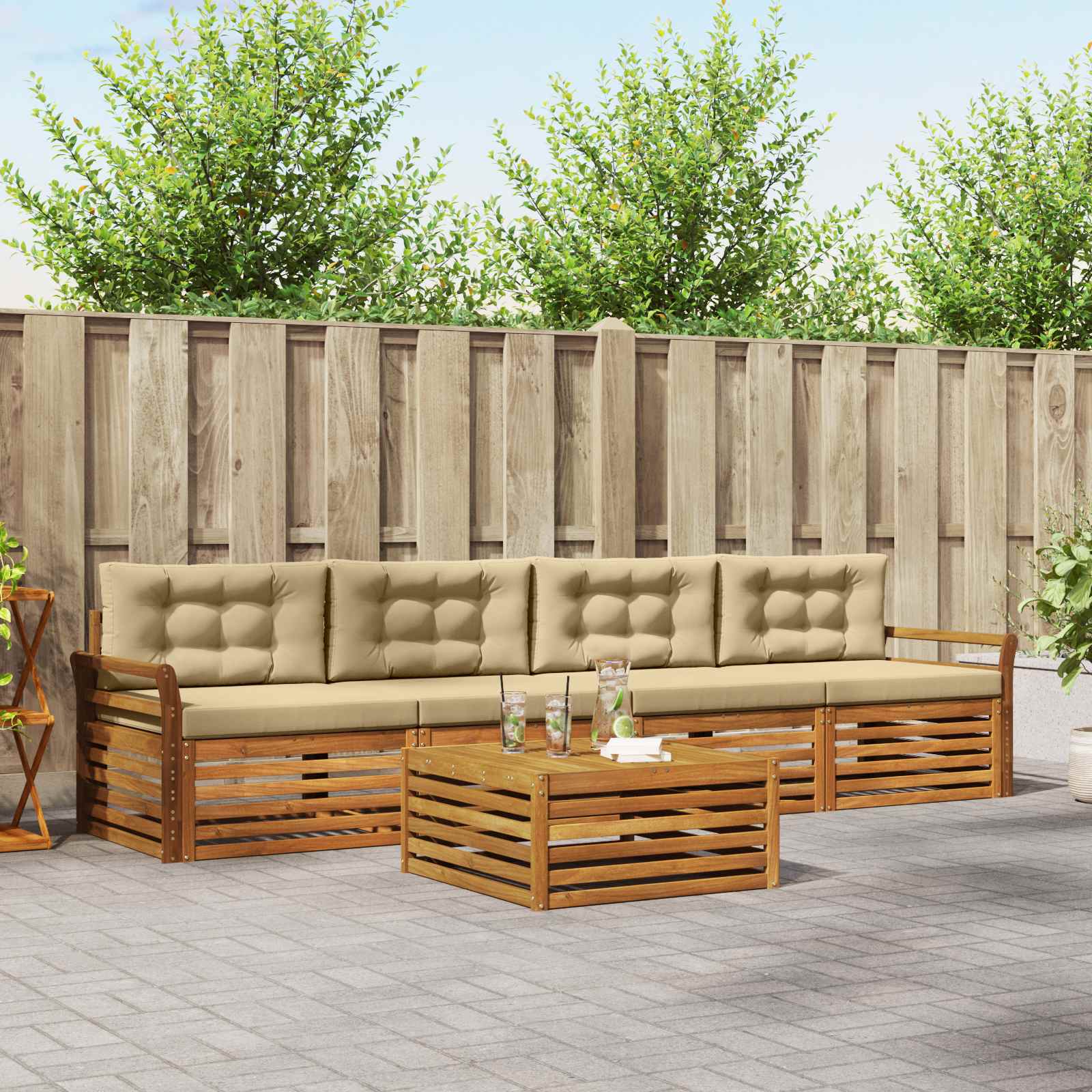 Buiten bankenset met kussen 5 pcs Natuurlijk en Beige – afbeelding 1