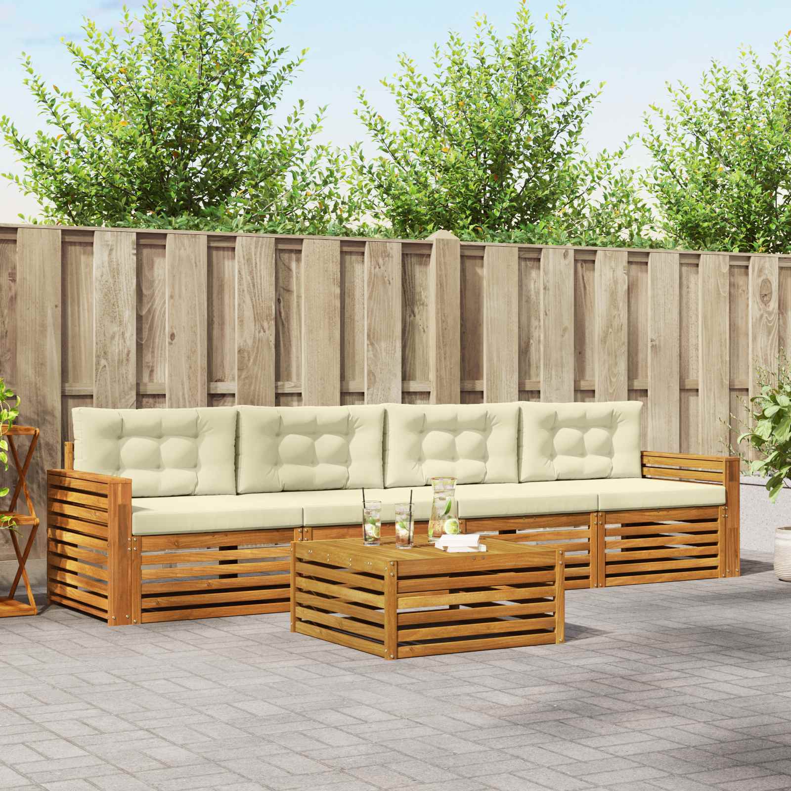 Buiten bankenset met kussen 5 pcs Natuurlijk en Crème – afbeelding 1
