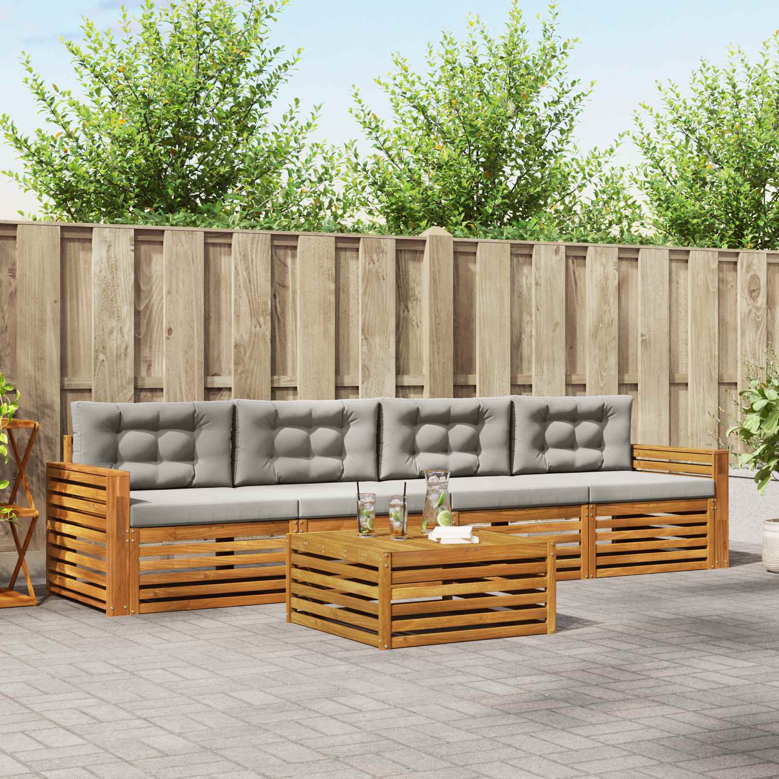 Buiten bankenset met kussen 5 pcs Natuurlijk en Lichtgrijs – afbeelding 1