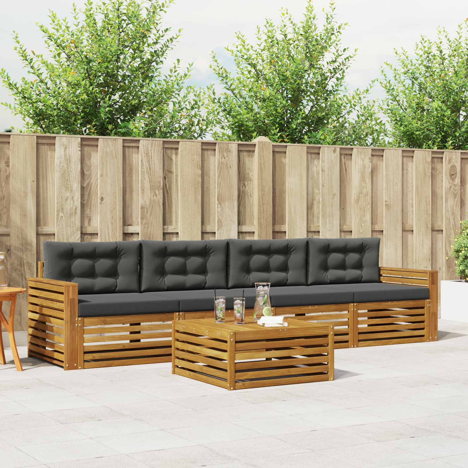 Buiten bankenset met kussen 5 pcs Natuurlijk en Antraciet