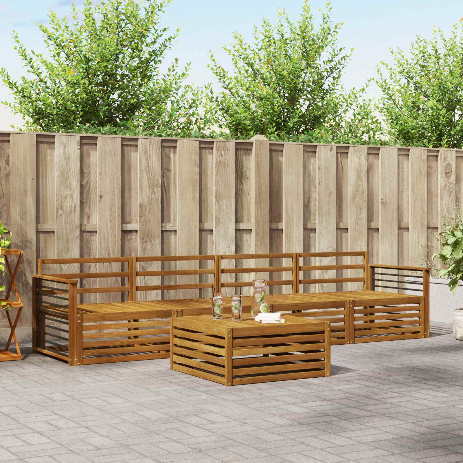 Buiten bankenset 5 pcs Naturel Massief Acaciahout