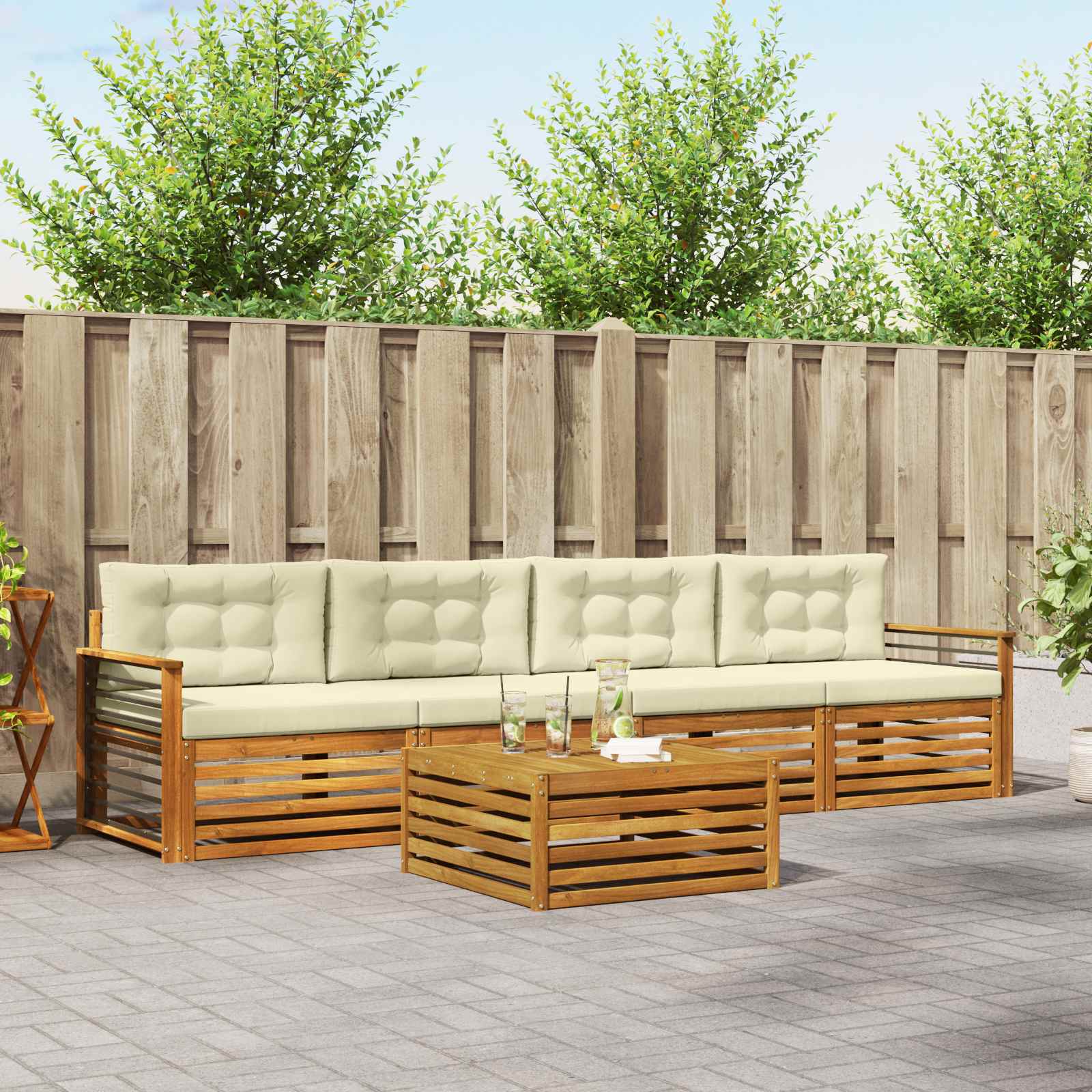 Buiten bankenset met kussen 5 pcs Natuurlijk en Crème – afbeelding 1